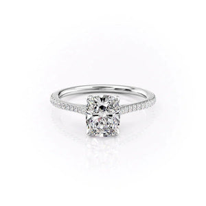 The Pave Madison Set  With A 1.5 Carat E. Cushion 14K White Gold Moissanite