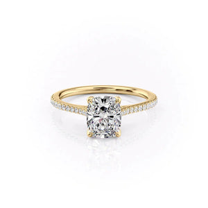 The Pave Madison Set With A 2.5 Carat E. Cushion 14K Yellow Gold Lab Diamond