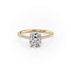 The Pave Madison Set  With A 4.5 Carat E. Cushion 14K Yellow Gold Moissanite