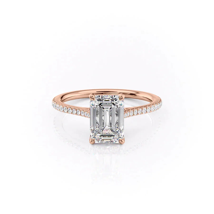 The Pave Madison Set With A 1 Carat Emerald 18K Rose Gold Lab Diamond