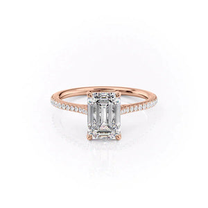 The Pave Madison Set With A 1 Carat Emerald 18K Rose Gold Lab Diamond