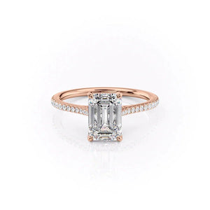 The Pave Madison Set  With A 3.5 Carat Emerald 14K Rose Gold Moissanite
