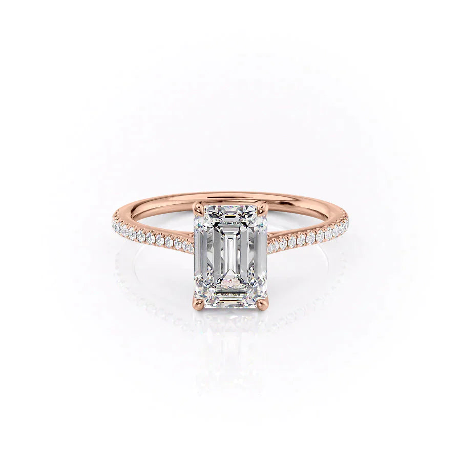 The Madison Set With A 2.5 Carat Emerald 14K Rose Gold Lab Diamond