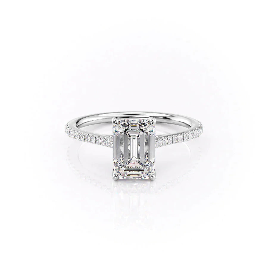 The Pave Madison Set With A 2 Carat Emerald 18K White Gold Lab Diamond