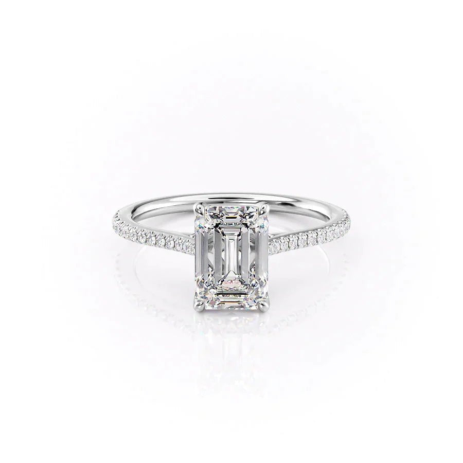 The Pave Madison Set  With A 3 Carat Emerald 14K White Gold Moissanite