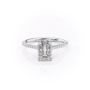 The Pave Madison Set  With A 3 Carat Emerald 14K White Gold Moissanite