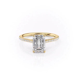 The Pave Madison Set With A 1 Carat Emerald 18K Yellow Gold Lab Diamond