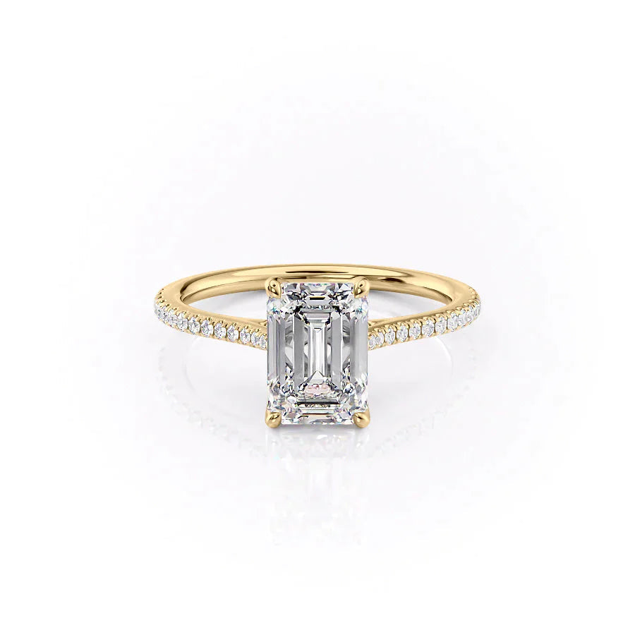 The Pave Madison Set With A 2 Carat Emerald 18K Yellow Gold Lab Diamond