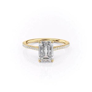 The Pave Madison Set  With A 5 Carat Emerald 18K Yellow Gold Moissanite