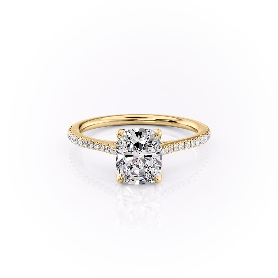 The Pave Madison Set With A 3 Carat E. Cushion 18K Yellow Gold Lab Diamond