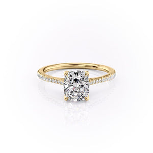 The Pave Madison Set With A 3 Carat E. Cushion 18K Yellow Gold Lab Diamond