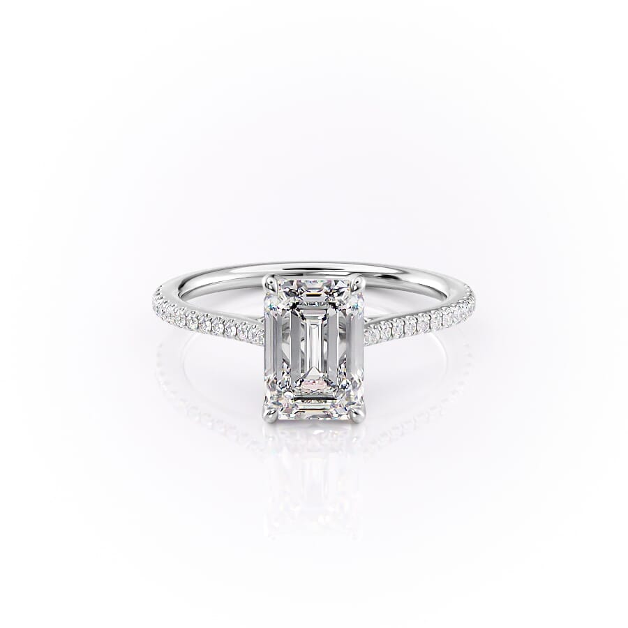 The Pave Madison Set With A 1.5 Carat Emerald 18K White Gold Lab Diamond