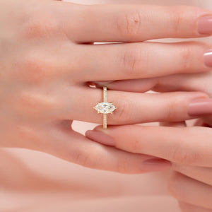 The Pave Madison Set  With A 5 Carat Marquise 18K Yellow Gold Moissanite