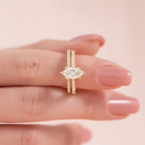 The Pave Madison Set  With A 3 Carat Marquise 18K Yellow Gold Moissanite