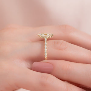 The Pave Madison Set  With A 3.5 Carat Marquise 18K Yellow Gold Moissanite