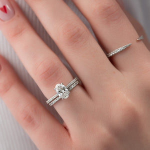 The Pave Madison Set  With A 4 Carat Oval 14K White Gold Moissanite