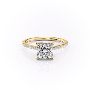 The Pave Madison Set With A 1.5 Carat Princess 14K Yellow Gold Lab Diamond