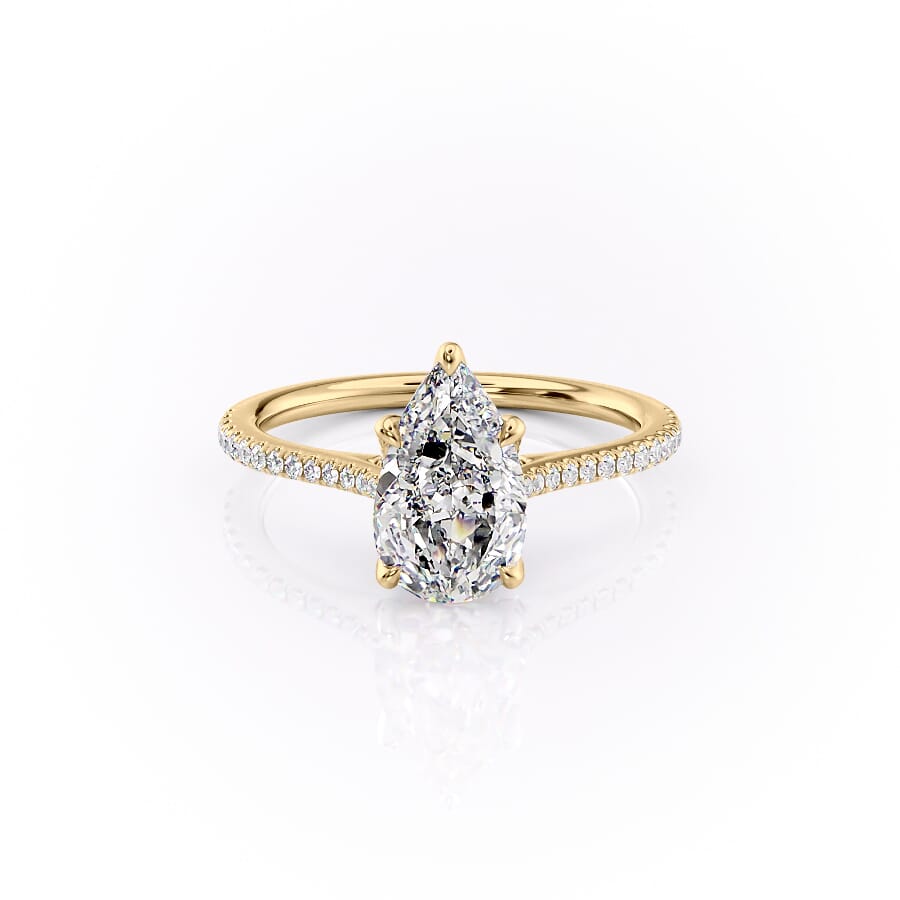 The Pave Madison Set  With A 2 Carat Pear 18K Yellow Gold Moissanite