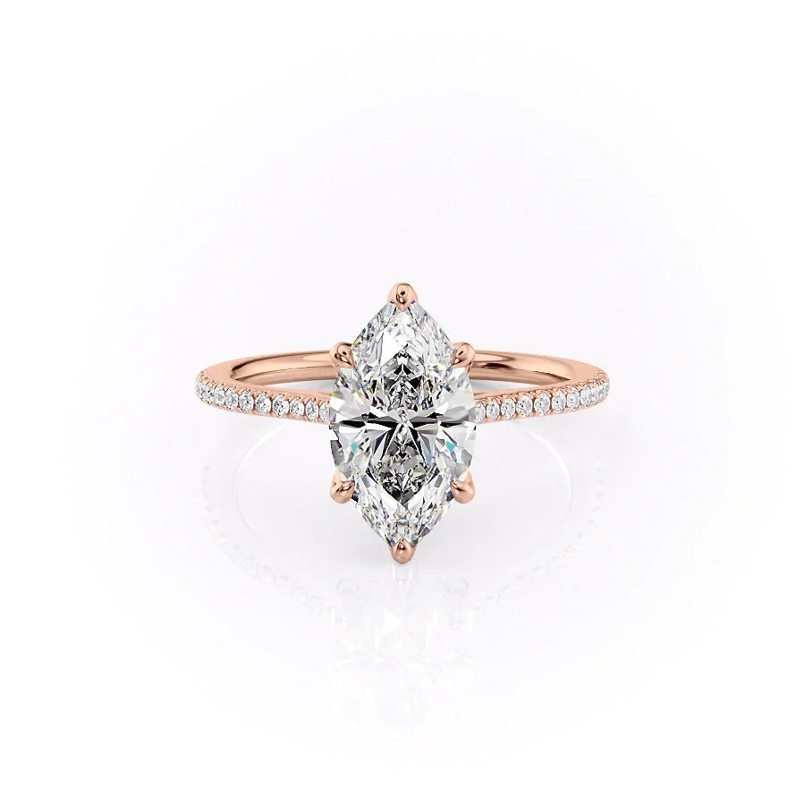 The Pave Madison Set  With A 1 Carat Marquise 14K Rose Gold Moissanite