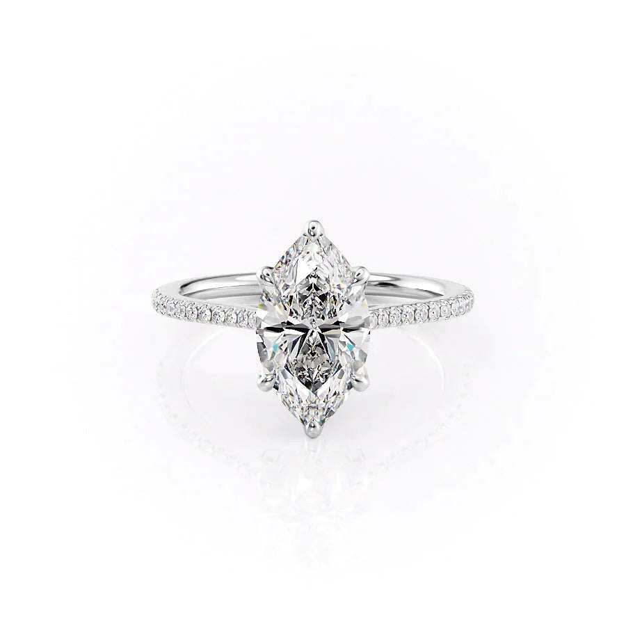 The Pave Madison Set With A 2.5 Carat Marquise 18K White Gold Lab Diamond