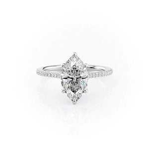 The Pave Madison Set With A 2.5 Carat Marquise 18K White Gold Lab Diamond