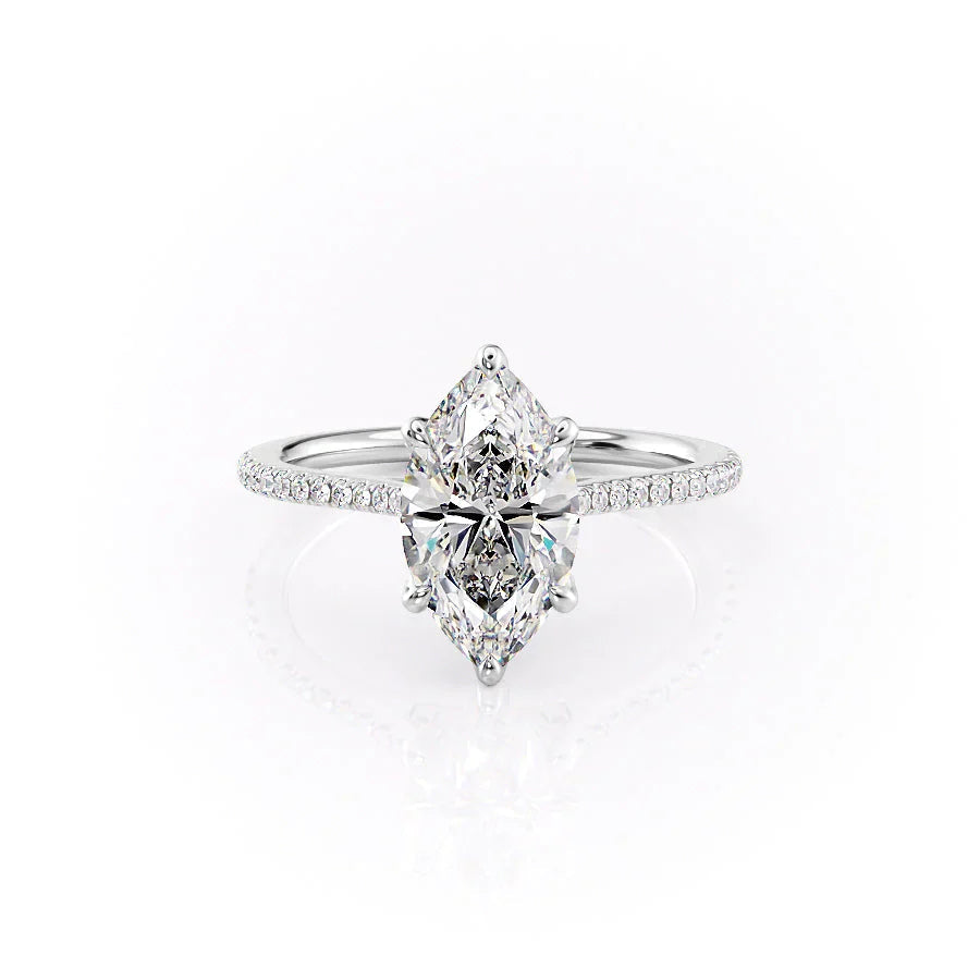 The Pave Madison Set  With A 1 Carat Marquise 18K White Gold Moissanite