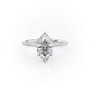 The Pave Madison Set  With A 1 Carat Marquise 18K White Gold Moissanite