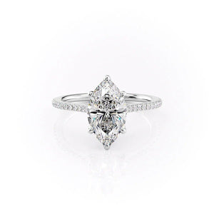 The Pave Madison Set  With A 3 Carat Marquise 14K White Gold Moissanite