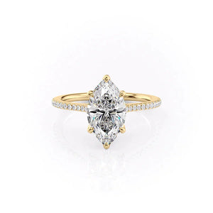 The Pave Madison Set With A 1 Carat Marquise 18K Yellow Gold Lab Diamond