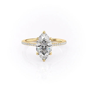 The Pave Madison Set  With A 5 Carat Marquise 18K Yellow Gold Moissanite