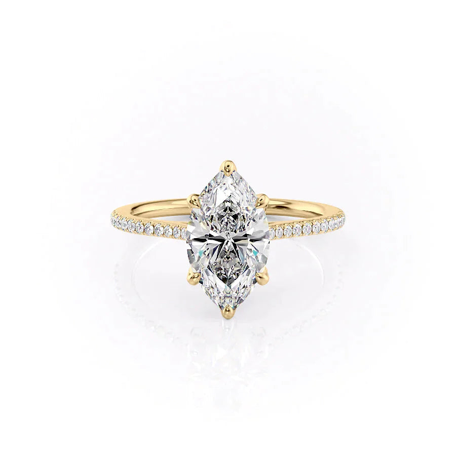 The Pave Madison Set With A 1.5 Carat Marquise 18K Yellow Gold Lab Diamond