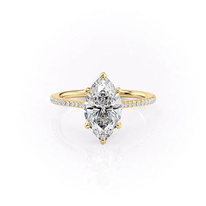 The Pave Madison Set  With A 1 Carat Marquise 14K Yellow Gold Moissanite