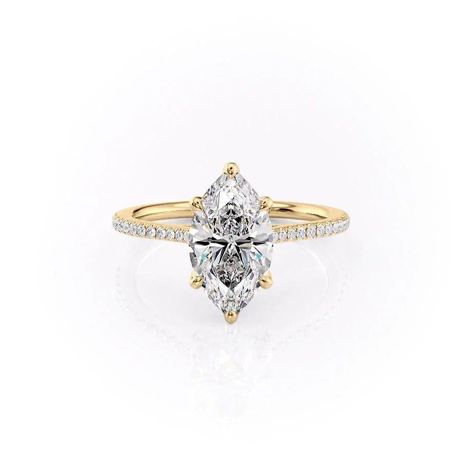 The Pave Madison Set  With A 3 Carat Marquise 18K Yellow Gold Moissanite