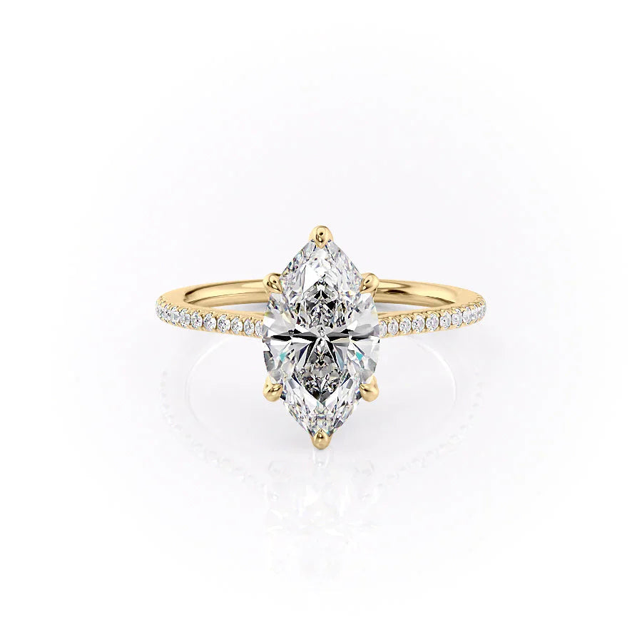 The Pave Madison Set  With A 1 Carat Marquise 18K Yellow Gold Moissanite