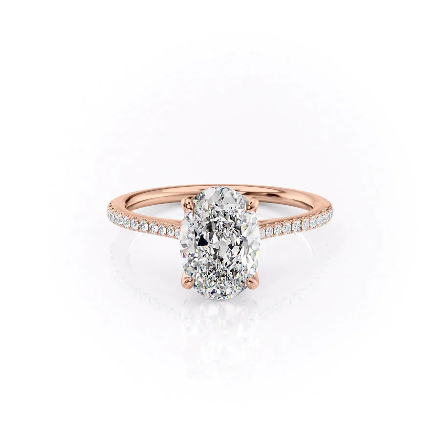 The Pave Madison Set With A 3 Carat Oval 14K Rose Gold Lab Diamond