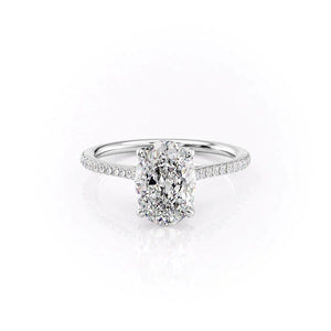 The Pave Madison Set  With A 1.5 Carat Oval 18K White Gold Moissanite