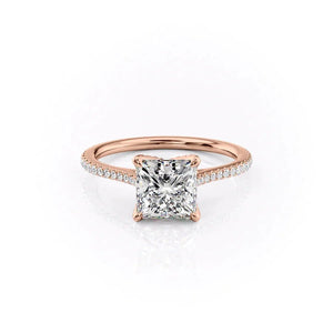 The Pave Madison Set  With A 4.5 Carat Princess 14K Rose Gold Moissanite