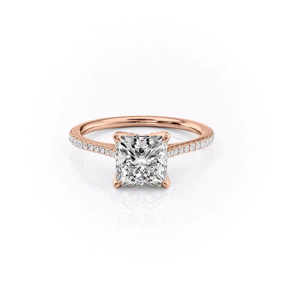 The Pave Madison Set  With A 1 Carat Princess 14K Rose Gold Moissanite