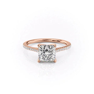 The Pave Madison Set  With A 1 Carat Princess 14K Rose Gold Moissanite