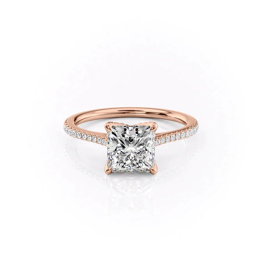 The Madison Set With A 1 Carat Princess 14K Rose Gold Lab Diamond
