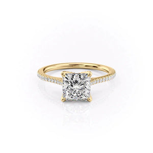 The Pave Madison Set With A 2 Carat Princess 18K Yellow Gold Lab Diamond