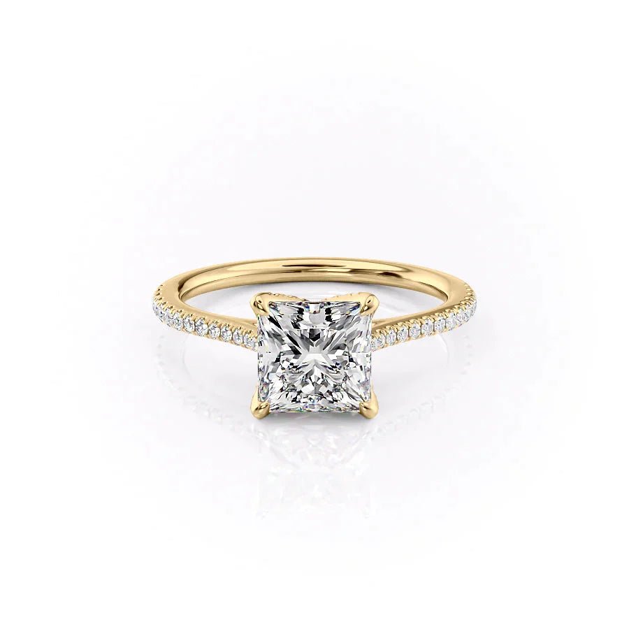 The Pave Madison Set  With A 3 Carat Princess 18K Yellow Gold Moissanite