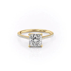 The Pave Madison Set  With A 3 Carat Princess 18K Yellow Gold Moissanite