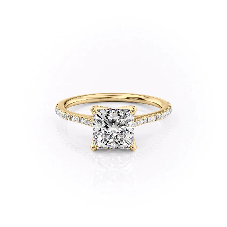 The Pave Madison Set  With A 1 Carat Princess 14K Yellow Gold Moissanite
