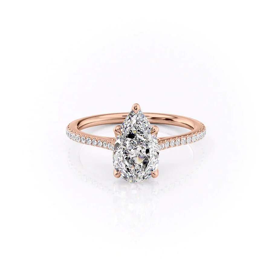 The Pave Madison Set  With A 1.5 Carat Pear 14K Rose Gold Moissanite