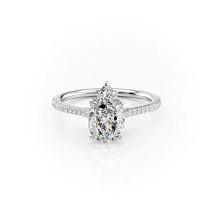 The Pave Madison Set  With A 1 Carat Pear 18K White Gold Moissanite