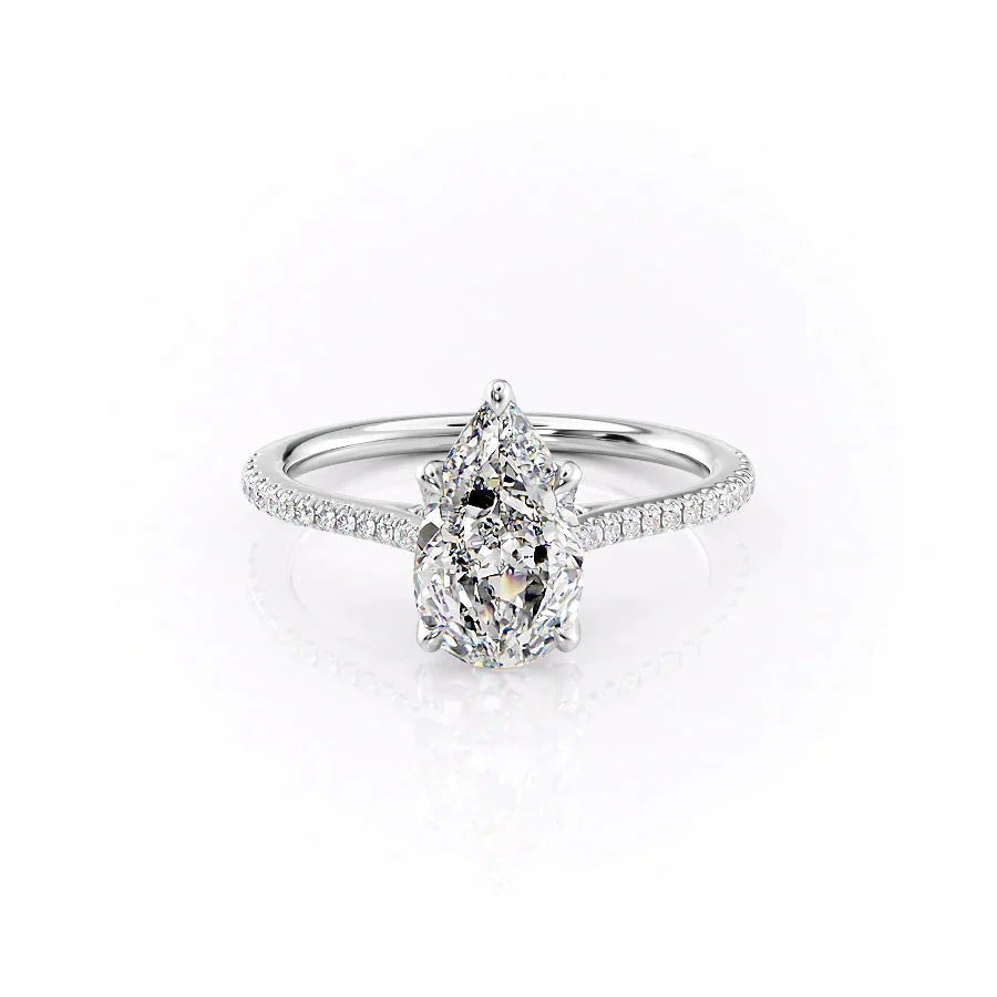 The Pave Madison Set  With A 2 Carat Pear 14K White Gold Moissanite