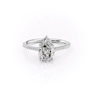The Pave Madison Set  With A 2 Carat Pear 14K White Gold Moissanite