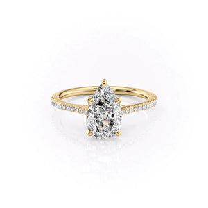 The Pave Madison Set With A 1 Carat Pear 18K Yellow Gold Lab Diamond