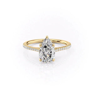 The Pave Madison Set  With A 3 Carat Pear 14K Yellow Gold Moissanite